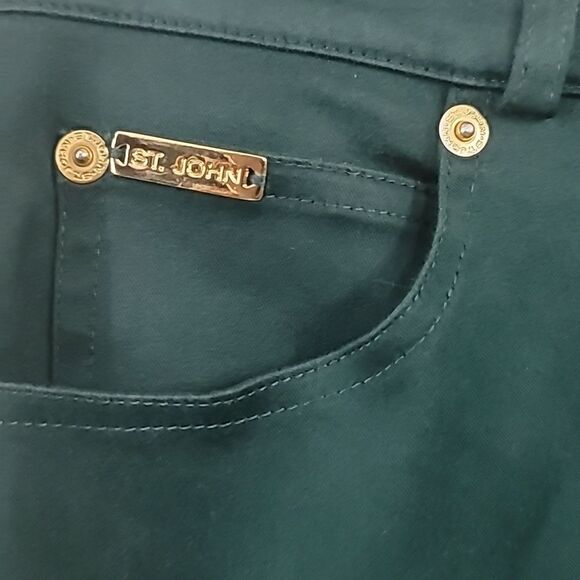 St John Sport Green Velvet Twill Jean Pants Gold Logo Womens Size 2 - Picture 6 of 10